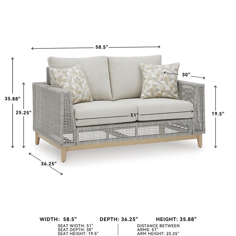 Bowery Hill Wicker / Rattan Coastal Gray Outdoor Loveseat with Cushion