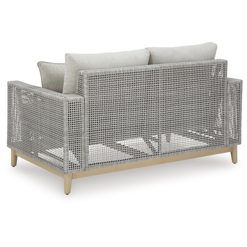 Bowery Hill Wicker / Rattan Coastal Gray Outdoor Loveseat with Cushion