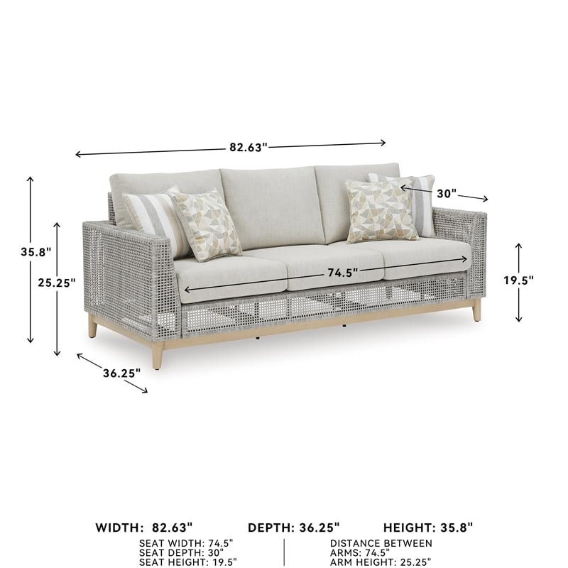 Bowery Hill Wicker / Rattan Coastal Gray Outdoor Sofa with Cushion
