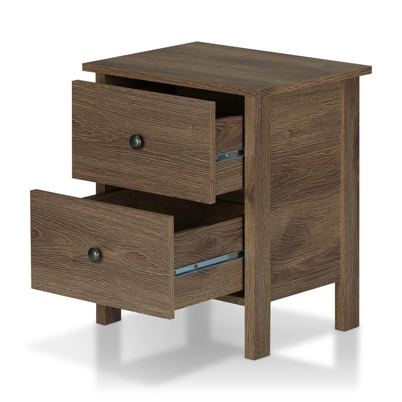 Bowery Hill Rustic Wood 2-Drawer Nightstand in Distressed Walnut