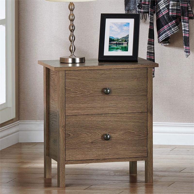 Bowery Hill Rustic Wood 2-Drawer Nightstand in Distressed Walnut