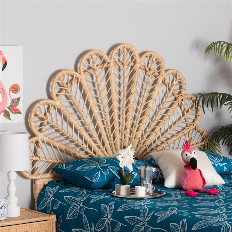 Bowery Hill Modern Bohemian Rattan Queen Size Standalone Headboard