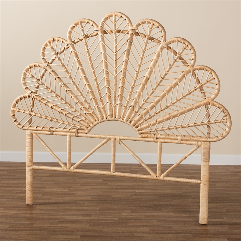 Bowery Hill Modern Bohemian Rattan Queen Size Standalone Headboard