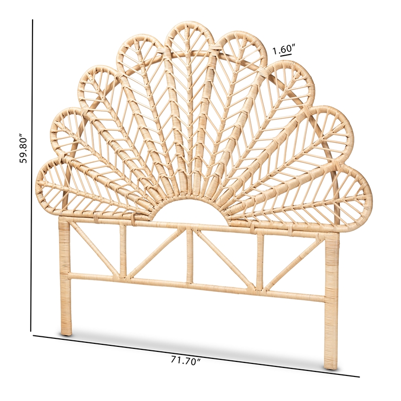 Bowery Hill Modern Bohemian Rattan Queen Size Standalone Headboard