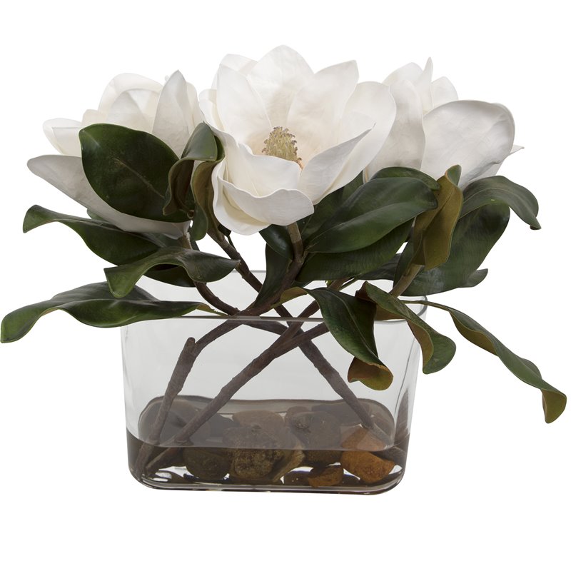 Bowery Hill Glass and Stone Magnolia Flower Centerpiece in Clear
