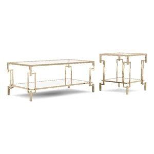 Bowery Hill Metal 2-Piece Coffee Table Set in Gold Champagne