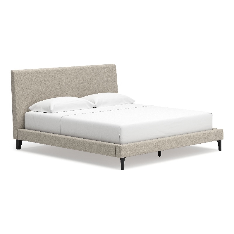 Bowery Hill Contemporary Beige King Upholstered Bed with Roll Slats