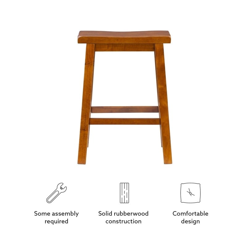 Bowery Hill Rubberwood Honey Brown Stool Backless Counter Height 24