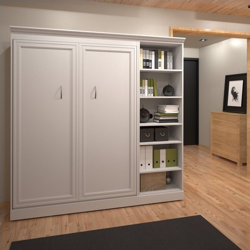 Bowery Hill Engineered Wood Full Murphy Bed and Closet Organizer in White