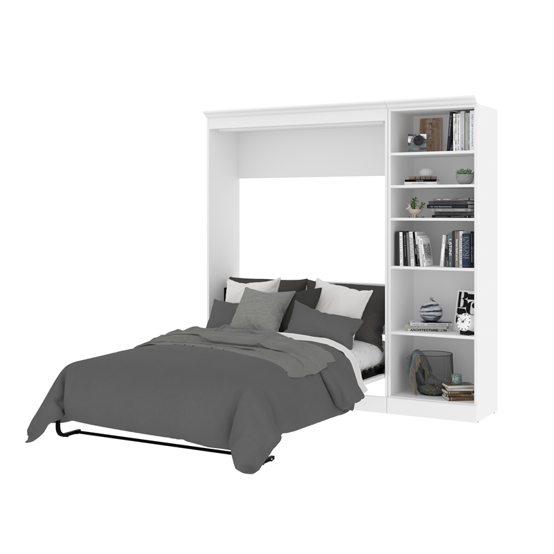 Bowery Hill Engineered Wood Full Murphy Bed and Closet Organizer in White