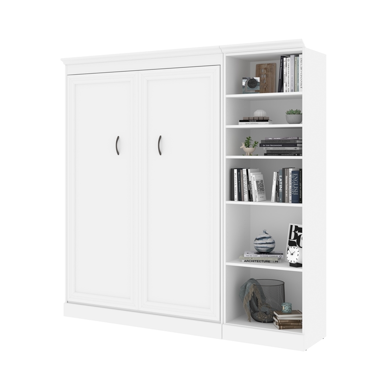 Bowery Hill Engineered Wood Full Murphy Bed and Closet Organizer in White