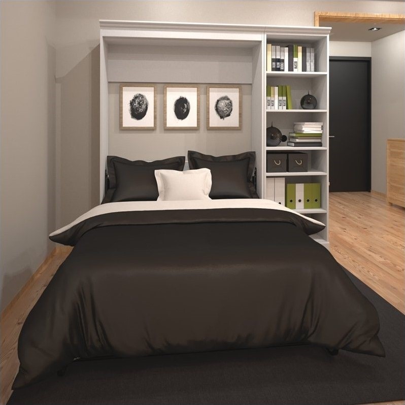 Bowery Hill Engineered Wood Full Murphy Bed and Closet Organizer in White