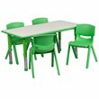 Bowery Hill Plastic Activity Table Set with 4 School Stacking Chairs in Green