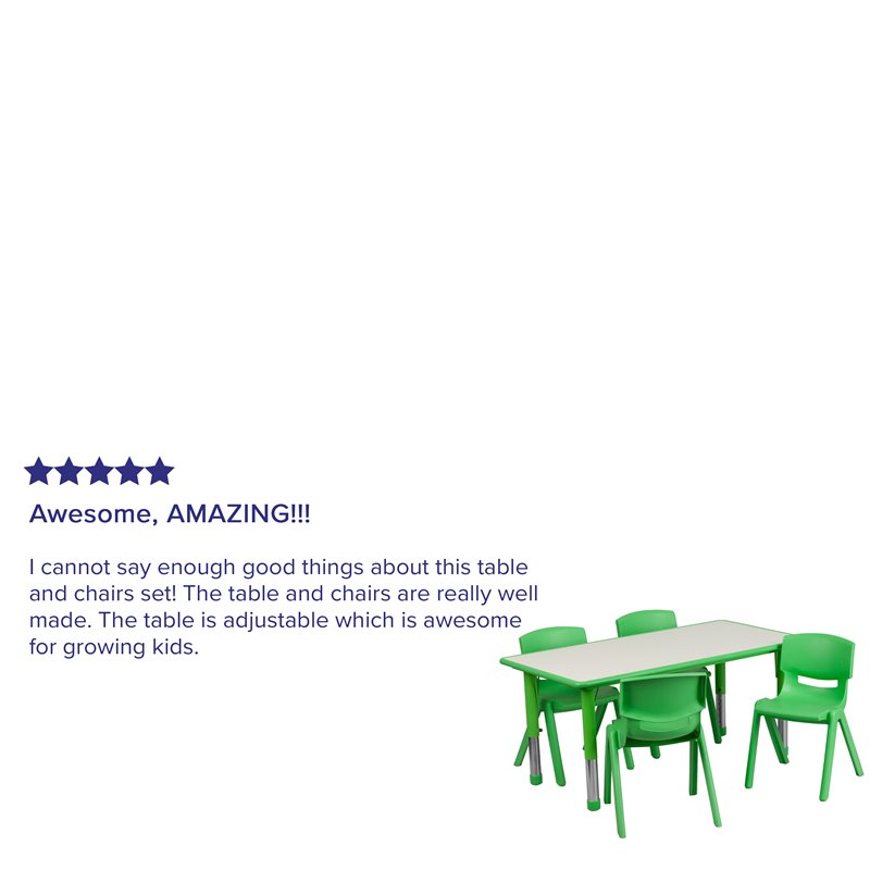 Bowery Hill Plastic Activity Table Set with 4 School Stacking Chairs in Green