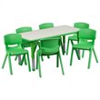 Bowery Hill Plastic Activity Table Set w/ 6 School Stacking Chairs in Green