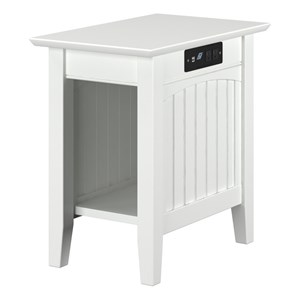 Bowery Hill Solid Wood Chair Side Table with Built in Device Charger in White