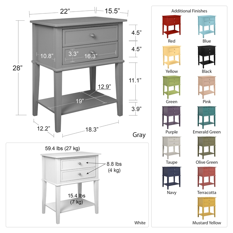 Bowery Hill Contemporary 2 Drawer Accent Table in White Finish