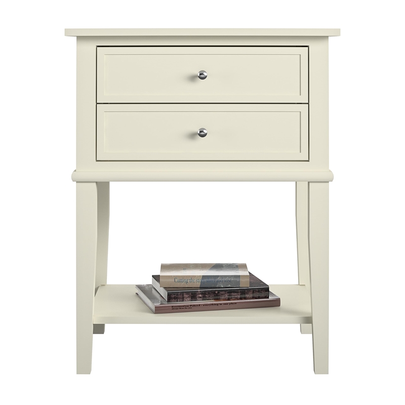 Bowery Hill Contemporary 2 Drawer Accent Table in White Finish