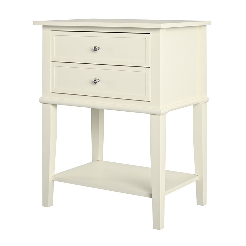 Bowery Hill Contemporary 2 Drawer Accent Table in White Finish