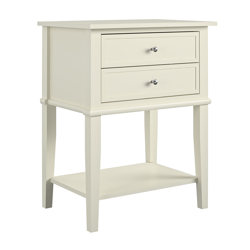 Bowery Hill Contemporary 2 Drawer Accent Table in White Finish