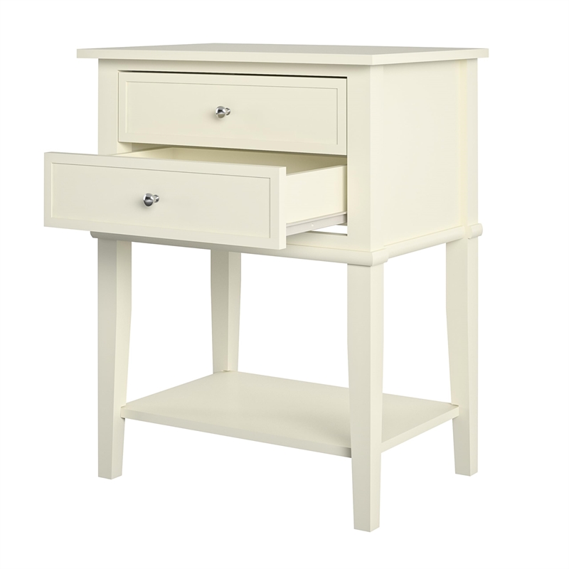Bowery Hill Contemporary 2 Drawer Accent Table in White Finish