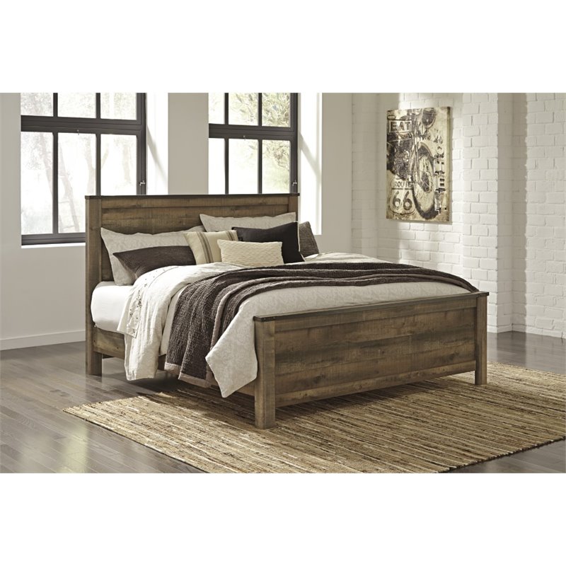 Bowery Hill Farmhouse Wood King Size Panel Bed in Brown Finish