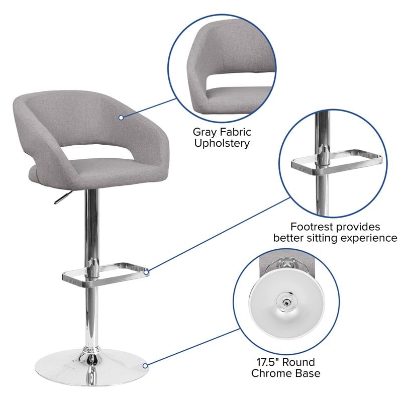 Bowery Hill Contemporary Fabric Adjustable Bar Stool in Gray