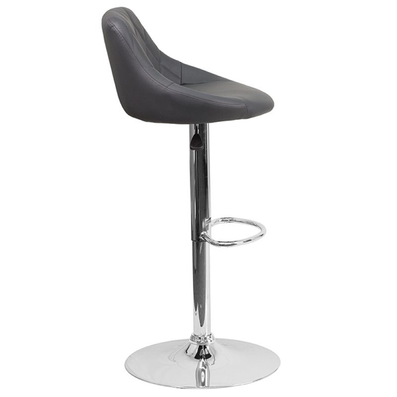 Bowery Hill Adjustable Quilted Bucket Seat Bar Stool in Gray