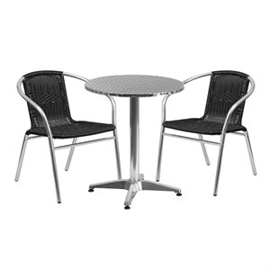 Bowery Hill Contemporary 23.5&quotW Aluminum Table Set-2 Chairs In Black