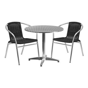 Bowery Hill Contemporary 31.5&quotW Aluminum Table Set-2 Chairs In Black