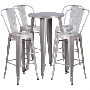 Bowery Hill Contemporary 5 Piece 24&quot Round Metal Pub Set in Silver