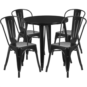 Bowery Hill Contemporary 5 Piece 30&quot Round Metal Dining Set in Blue