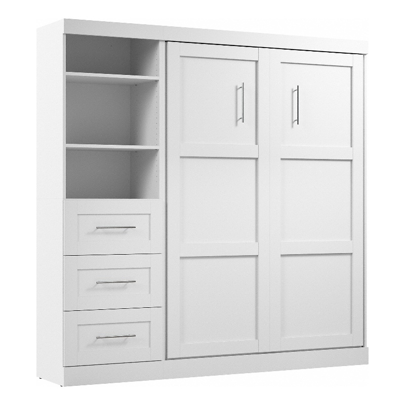 Bowery Hill Full Murphy Bed and Shelving Unit with Drawers (84W) in White