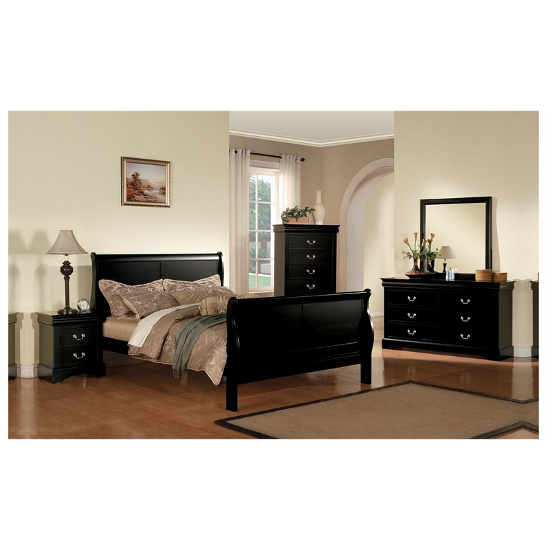 Bowery Hill Traditional Queen Wooden Sleigh Bed in Black Finish