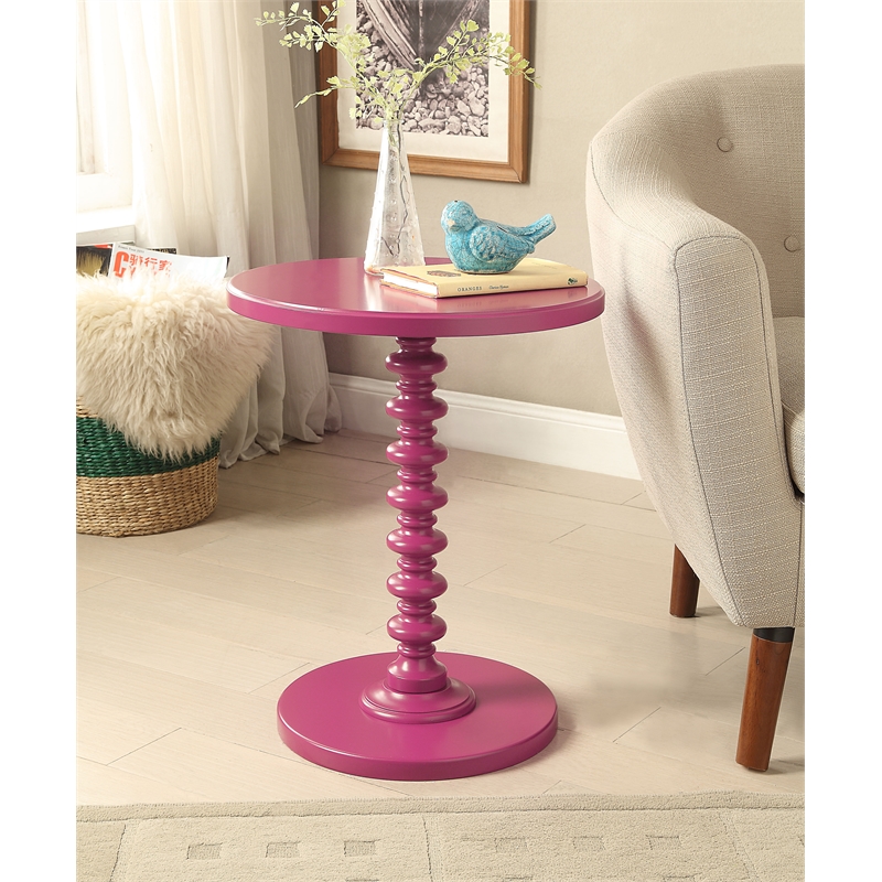 Bowery Hill Contemporary Wood Round Top Pedestal End Table in Red