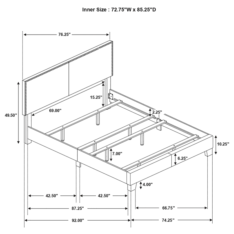 Bowery Hill Fabric Upholstered California King Bed with Nailhead Trim in Ivory
