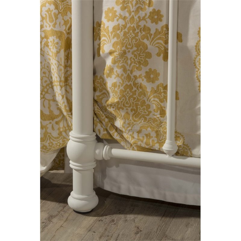 Bowery Hill Farmhouse Twin Metal Spindle Panel Bed in White Finish
