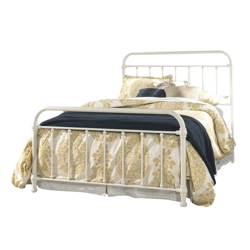 Bowery Hill Farmhouse Twin Metal Spindle Panel Bed in White Finish