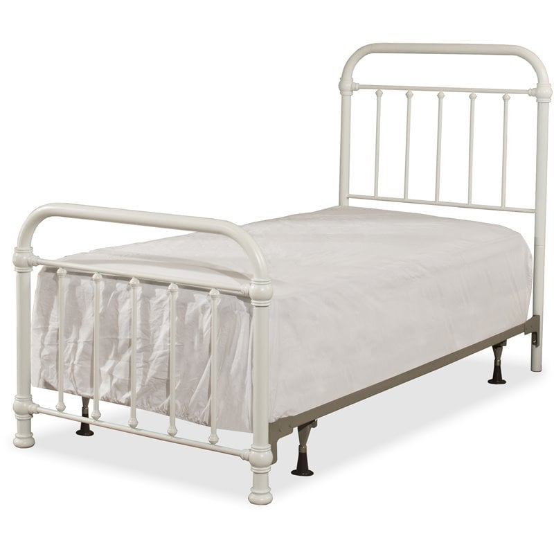Bowery Hill Farmhouse Twin Metal Spindle Panel Bed in White Finish