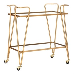 Bowery Hill Mid-Century Mirrored Metal Bar Cart in Gold Finish