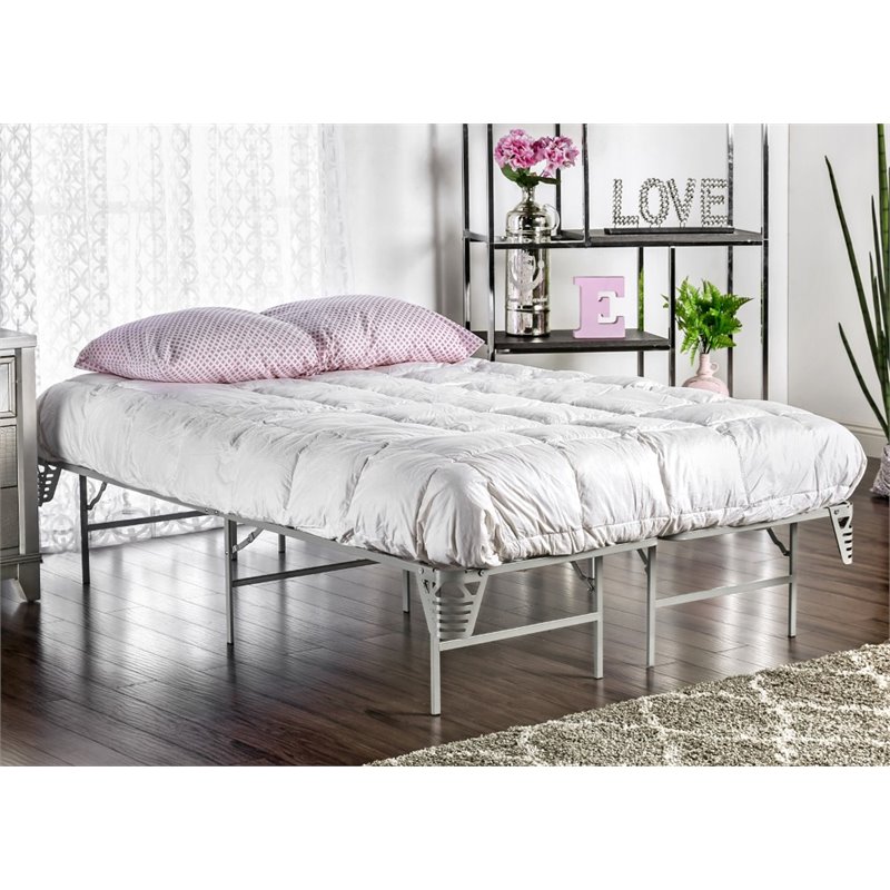 Bowery Hill Transitional Metal Full Bed Frame in Silver Finish