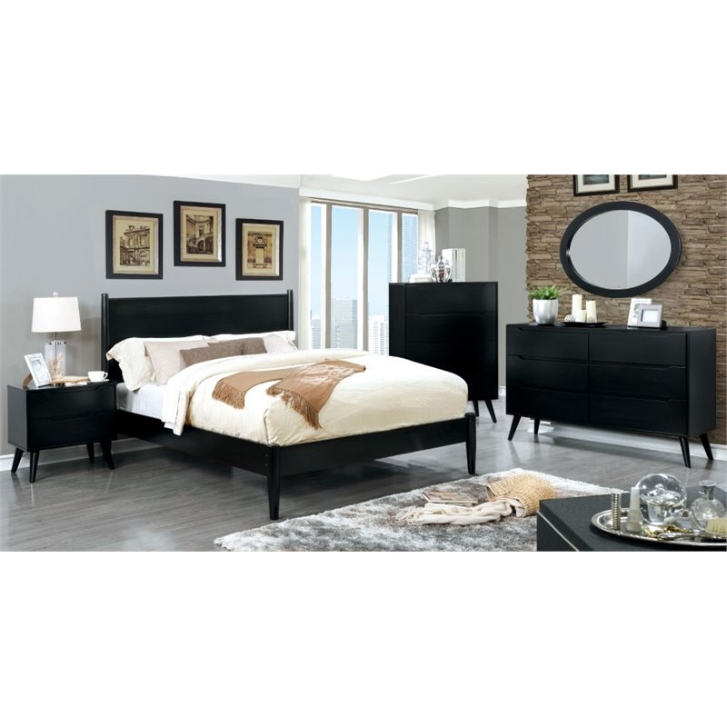 Bowery Hill Mid-Century Modern Wood 4-Drawer Chest in Black Finish