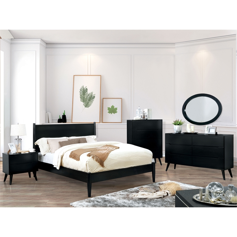 Bowery Hill Mid-Century Modern Wood 4-Drawer Chest in Black Finish