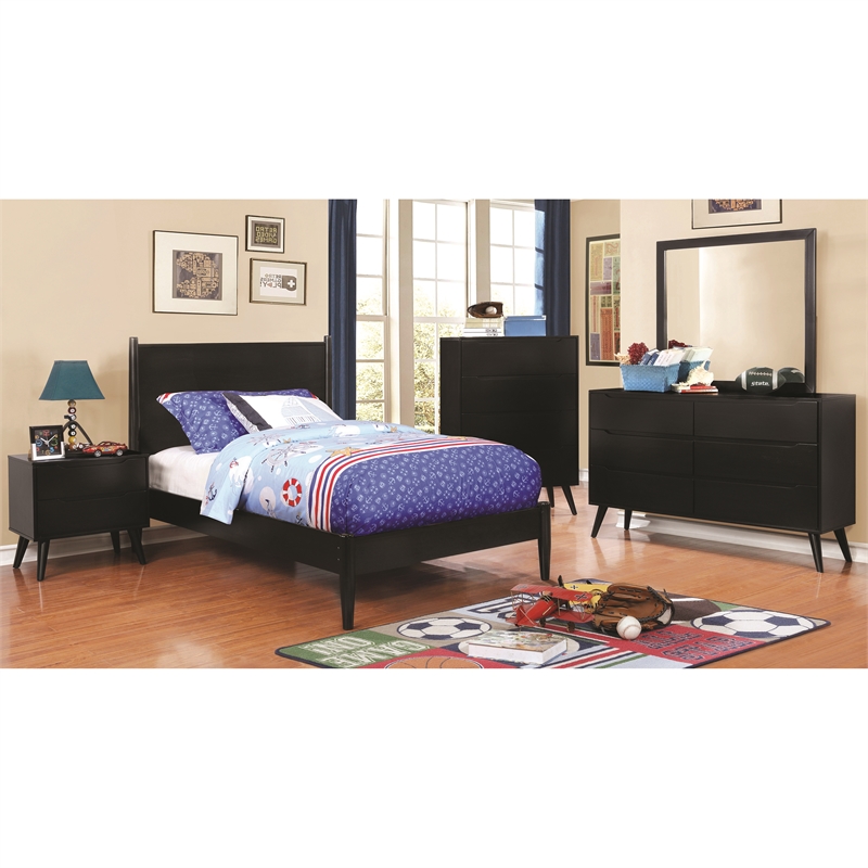 Bowery Hill Mid-Century Modern Wood 4-Drawer Chest in Black Finish