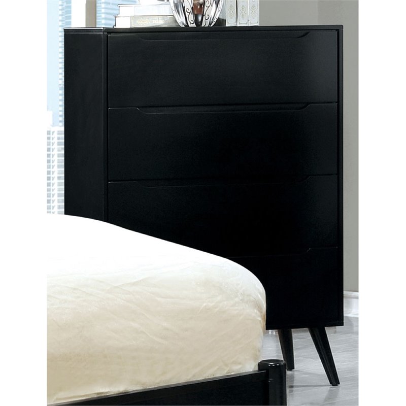 Bowery Hill Mid-Century Modern Wood 4-Drawer Chest in Black Finish
