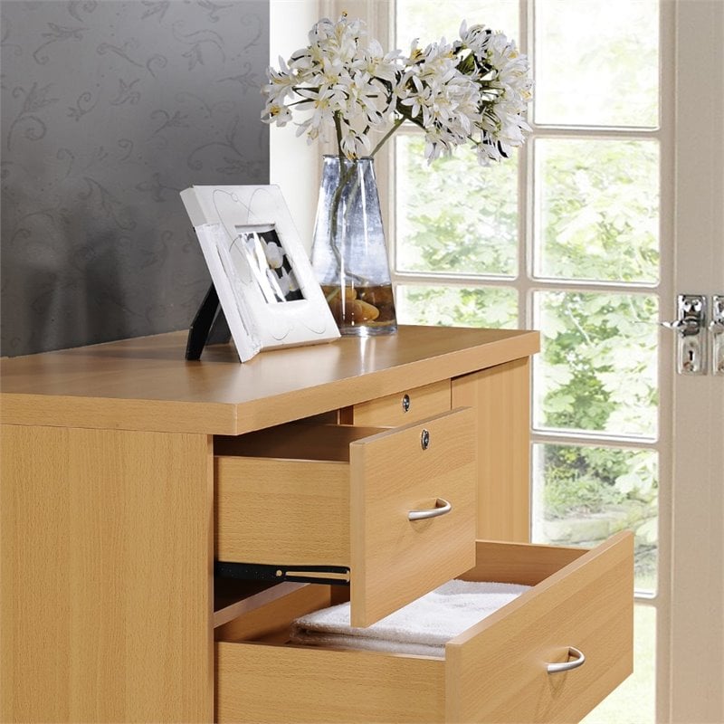 Bowery Hill 7 Drawer Chest with Locks on 2 Drawers and 1 Door in Beech Wood