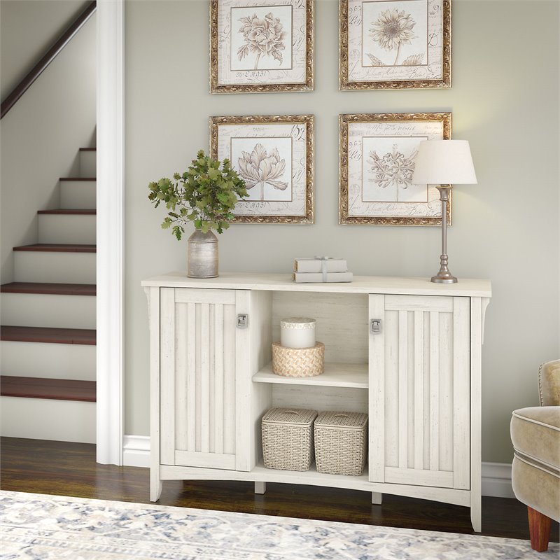 Bowery Hill Engineered Wood Accent Storage Cabinet with 2 Doors in Antique White