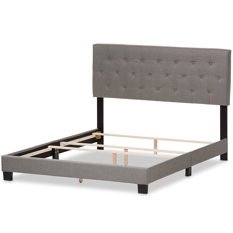 Bowery Hill Modern Tufted Queen Low Profile Bed in Light Gray