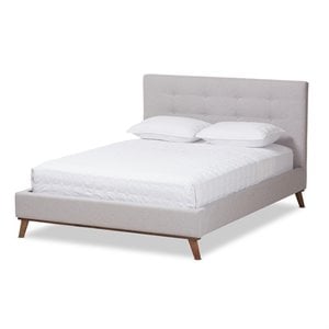 Bowery Hill Mid-Century Fabric Upholstered Full Platform Bed in Grayish Beige