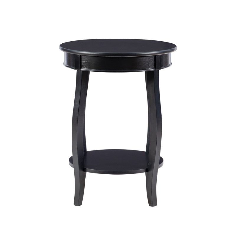 Bowery Hill Contemporary Round Wood End Table with Shelf in Black